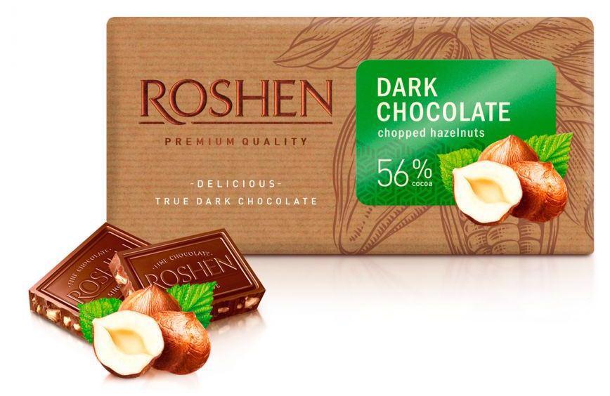 Шоколад ROSHEN черный с дробленым лесным орехом 90г